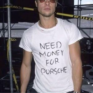 White Graphic Tee “Need Money for Porsche” Women’s Medium